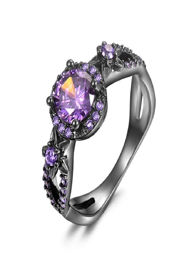 MAIHAO Fashion Rings White Fire Opal CZ Fashion Round Purple Amethyst Ring Women's 10KT Black Gold Filled Wedding AAA Cubic Zirconia Jewelry Size 6-10 (US Code 7) - Image 1